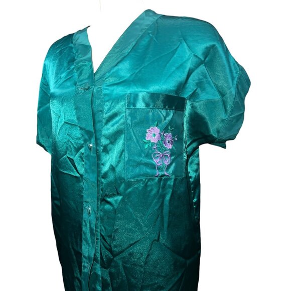 Vintage Inhibitions Satin Embroidered 80's Button Front Sz Medium Nightgown - Picture 2 of 16